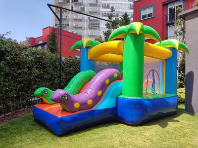 Fiesta en jardín con inflable para niños en CDMX